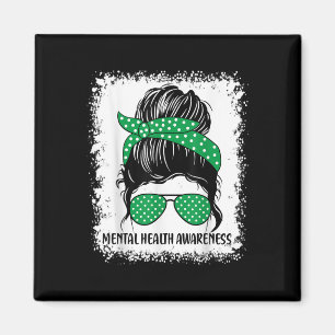 Aimant Messy Bun Mental Health S Awareness Green Ribbon _