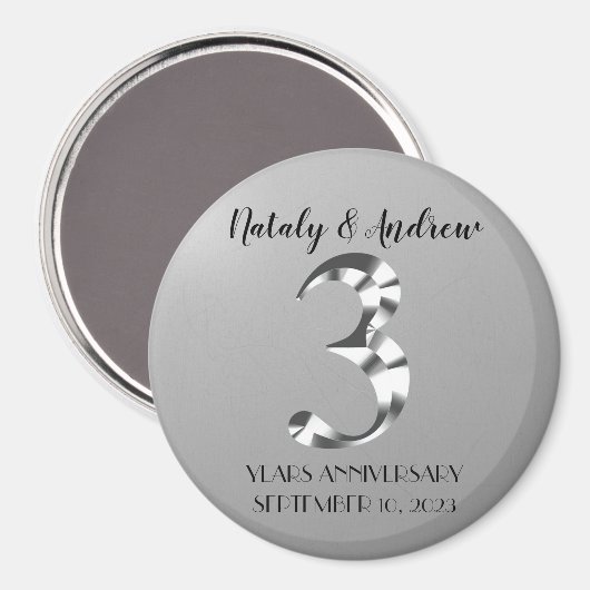 Aimant Metallic Silver Third Wedding Anniversary (Recto/Verso)