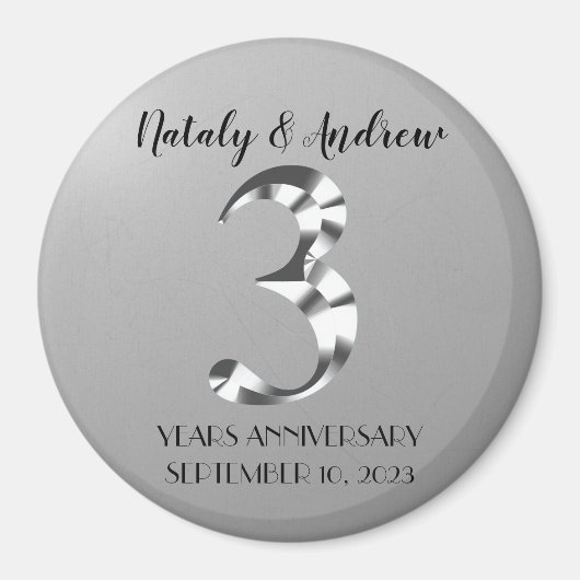 Aimant Metallic Silver Third Wedding Anniversary (Devant)