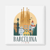 Aimant métallique Skyline Barcelone Espagne (Devant)