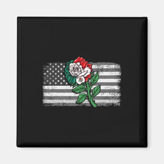 Aimant Mexique Drapeau mexicain Drapeau américain Rose 4 (Devant)