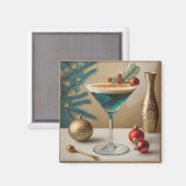 Aimant Mi-Siècle Cocktail de Noël Fête Happy Hour (Recto/Verso)