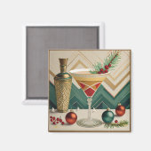 Aimant Mi-Siècle Cocktail de Noël Fête Happy Hour (Recto/Verso)