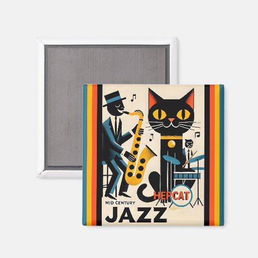 Aimant Mi siècle Jazz Age HepCat Chat Noir (Recto/Verso)