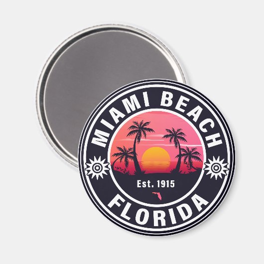 Aimant Miami Beach Floride Retro Sunset Souvenirs 60s (Recto/Verso)