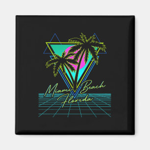 Aimant Miami Beach Floride Voyage Retro 80s Vaporwave Gri
