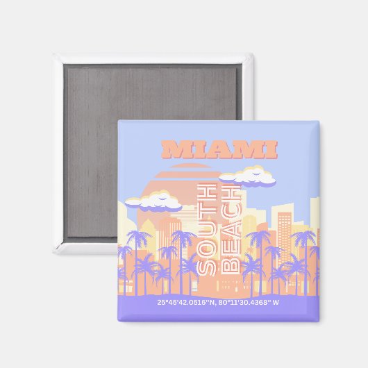 Aimant Miami Beach, Miami Travel Art, Preppy Room, Pastel (Recto/Verso)