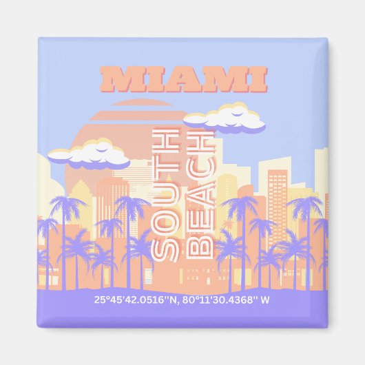 Aimant Miami Beach, Miami Travel Art, Preppy Room, Pastel (Devant)
