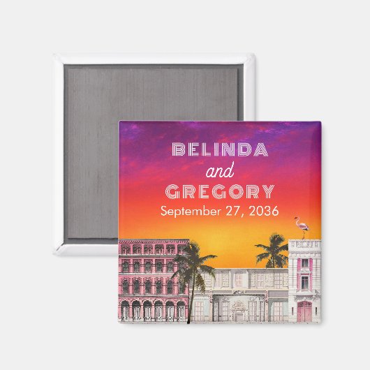 Aimant Miami Beach Rainbow Row Charleston Palm Wedding (Recto/Verso)