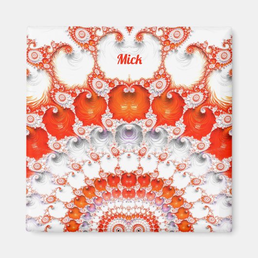Aimant MICK ~ Motif Abstrait ~ Rouge Orange Blanc~ (Devant)