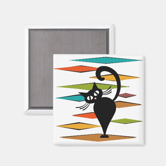 Aimant Mid Century black cat design (Recto/Verso)
