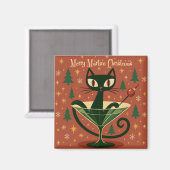 Aimant Mid Century Black Cat Merry Martini Christmas (Recto/Verso)