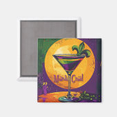Aimant Mid Century Mardi Gras Sunset Fleur De Lis Martini (Recto/Verso)