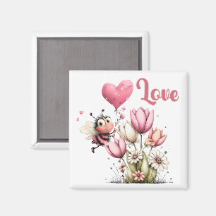 Aimant Mignon amour de coeur ballon abeille fleurs de pri
