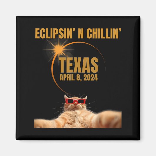 Aimant Mignon Chat de l'Éclipse Solaire Totale Texas (Devant)