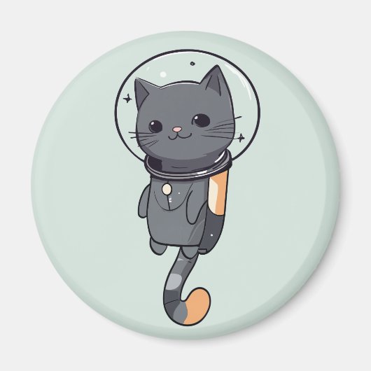 Aimant Mignon Chat Noir Astronaute Kawaii (Devant)