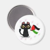 Aimant mignon chat noir tient drapeau de la Palestine (Recto/Verso)