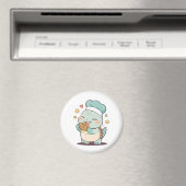Aimant Mignon Chef Tortue Mangeant un Cookie Design Kawai (In Situ (Lave-vaisselle))