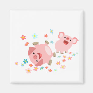 Aimant mignon de deux porcs de bande dessinée au