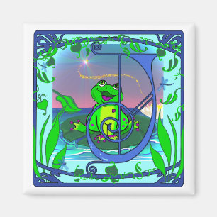 Aimant mignon de l'initiale J de grenouille