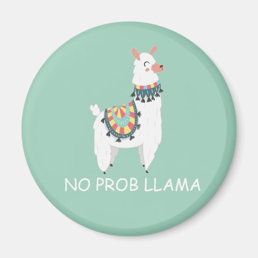 Aimant Mignon Lama Blanc Drôle Vert Menthe Pas De Problèm (Devant)