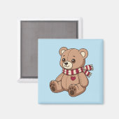 Aimant Mignon ours en peluche avec écharpe rayée bleue (Recto/Verso)