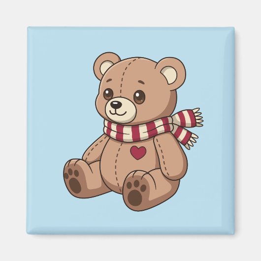 Aimant Mignon ours en peluche avec écharpe rayée bleue (Devant)