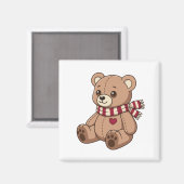 Aimant Mignon ours en peluche beige avec écharpe rayée (Recto/Verso)