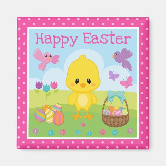 Aimant Mignon Pâques de printemps Poussin & Œufs en Choco (Devant)