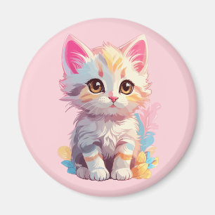 Aimant Mignon Rose Jaune Kawaii Chaton