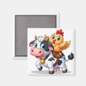 Aimant mignon vache/poulet caricature (Recto/Verso)