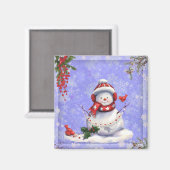 Aimant Mignonne bonhomme de neige et amis de Noël (Recto/Verso)