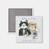 Aimant Mignonne Cartoon Chats Mariage Enregistrer la Date (Recto/Verso)