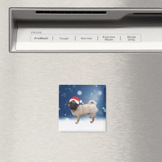 Aimant Mignonne chien Carlin Noël Père Noël Chapeau Neige (In Situ (Lave-vaisselle))