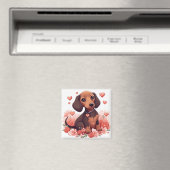 Aimant Mignonne chiot Dachshund avec le coeur (In Situ (Lave-vaisselle))
