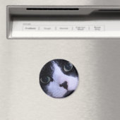 Aimant Mignonne face de chat noir et blanc (In Situ (Lave-vaisselle))