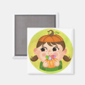 Aimant Mignonne fille en costume d'Halloween Citrouille (Recto/Verso)
