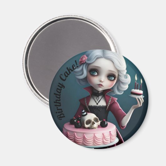 Aimant mignonne fille gothique vampire avec gâteau d'anni (Recto/Verso)