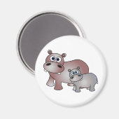 Aimant Mignonne hippopotame maman et bébé (Recto/Verso)