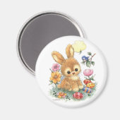 Aimant Mignonne lapin de Pâques avec fleurs et oeufs (Recto/Verso)