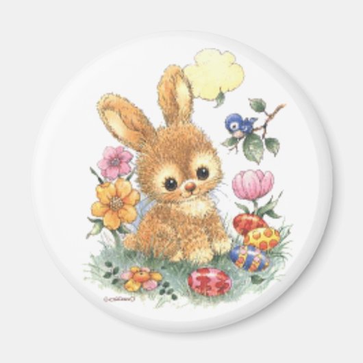 Aimant Mignonne lapin de Pâques avec fleurs et oeufs (Devant)