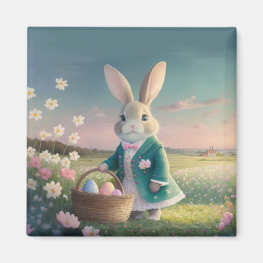 Aimant Mignonne lapin de Pâques en petite veste bleue (Devant)