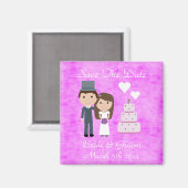 Aimant Mignonne Mariée Cartoon, Groom & Gâteau Enregistre (Recto/Verso)