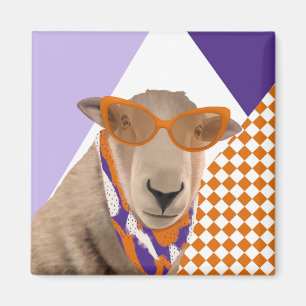 Aimant Mignonne Mouton Avec Lunettes