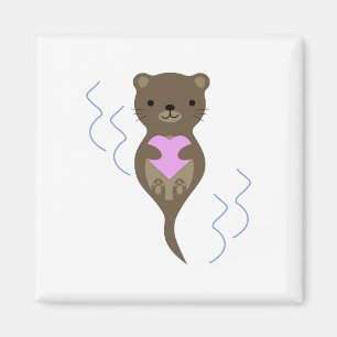 Aimant Mignonne Otter embrasse un coeur rose