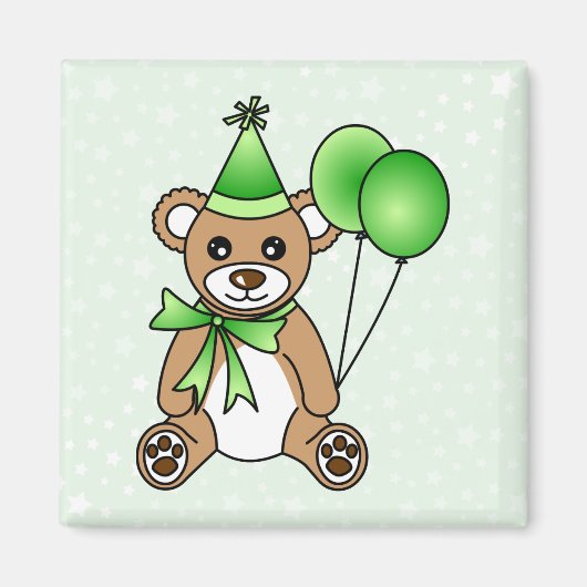 Aimant Mignonne Ours en peluche d'anniversaire - Vert (Devant)