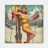 Aimant Mignonne Pin De Ski Vintage (Devant)