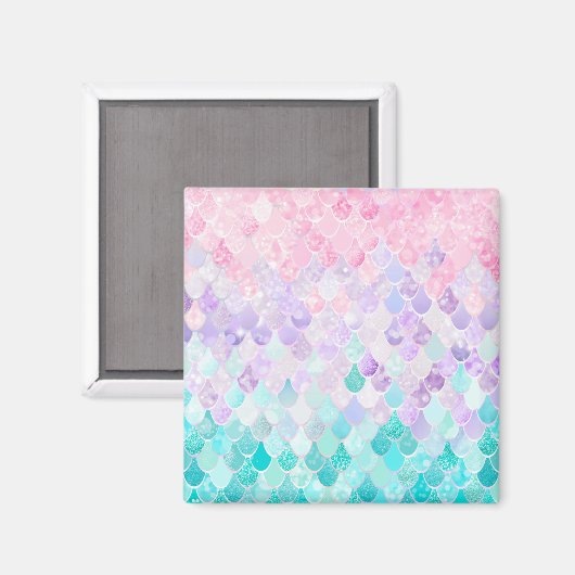 Aimant Mignonne Sirène Pastel Iridescente, Rose, Violet,  (Recto/Verso)