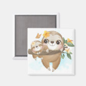 Aimant Mignonne Sloth avec bébé (Recto/Verso)