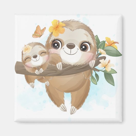Aimant Mignonne Sloth avec bébé (Devant)